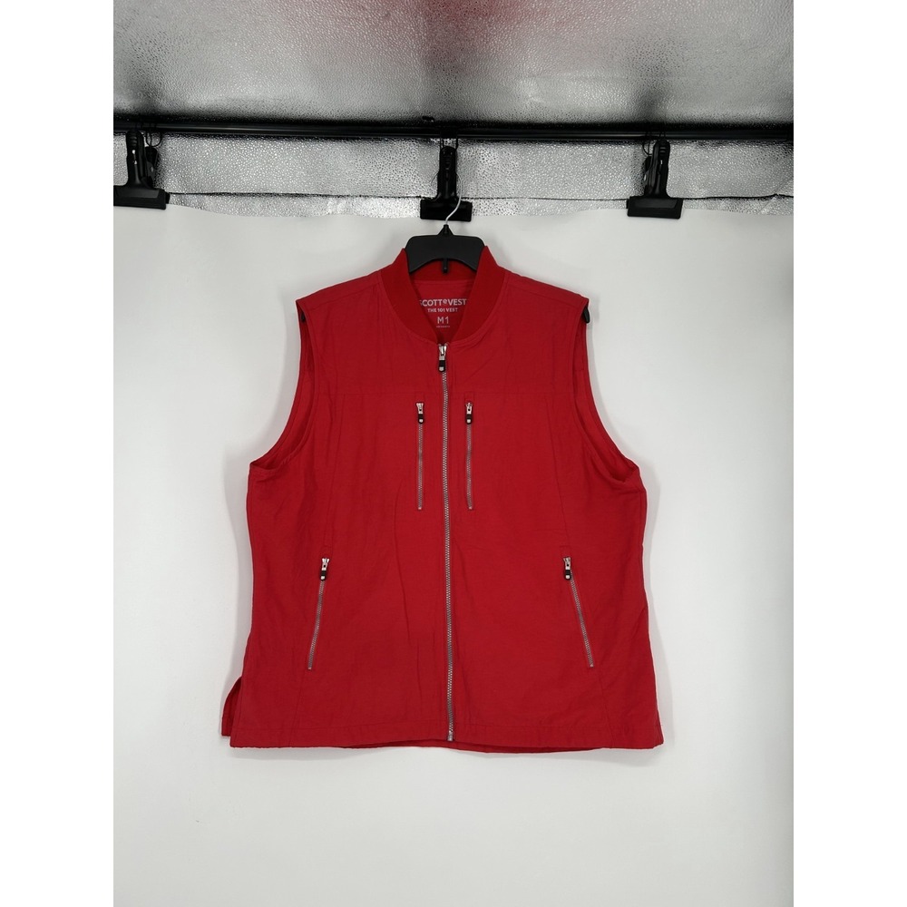 Scottevest The 101 Vest M1 Mens L Red Sleeveless Travel Utility Pockets Full Zip
